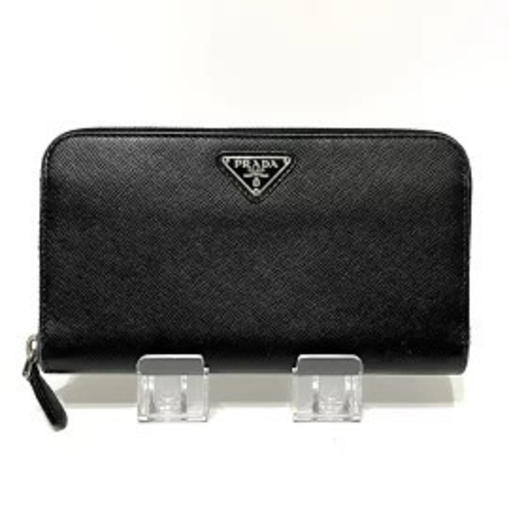 Prada Long Wallet Round Zipper Black Leather